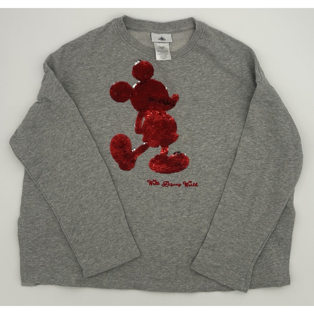 Disney Parks Disney‎ World Oversized Sequin Mickey Crewneck Sweatshirt Size XS